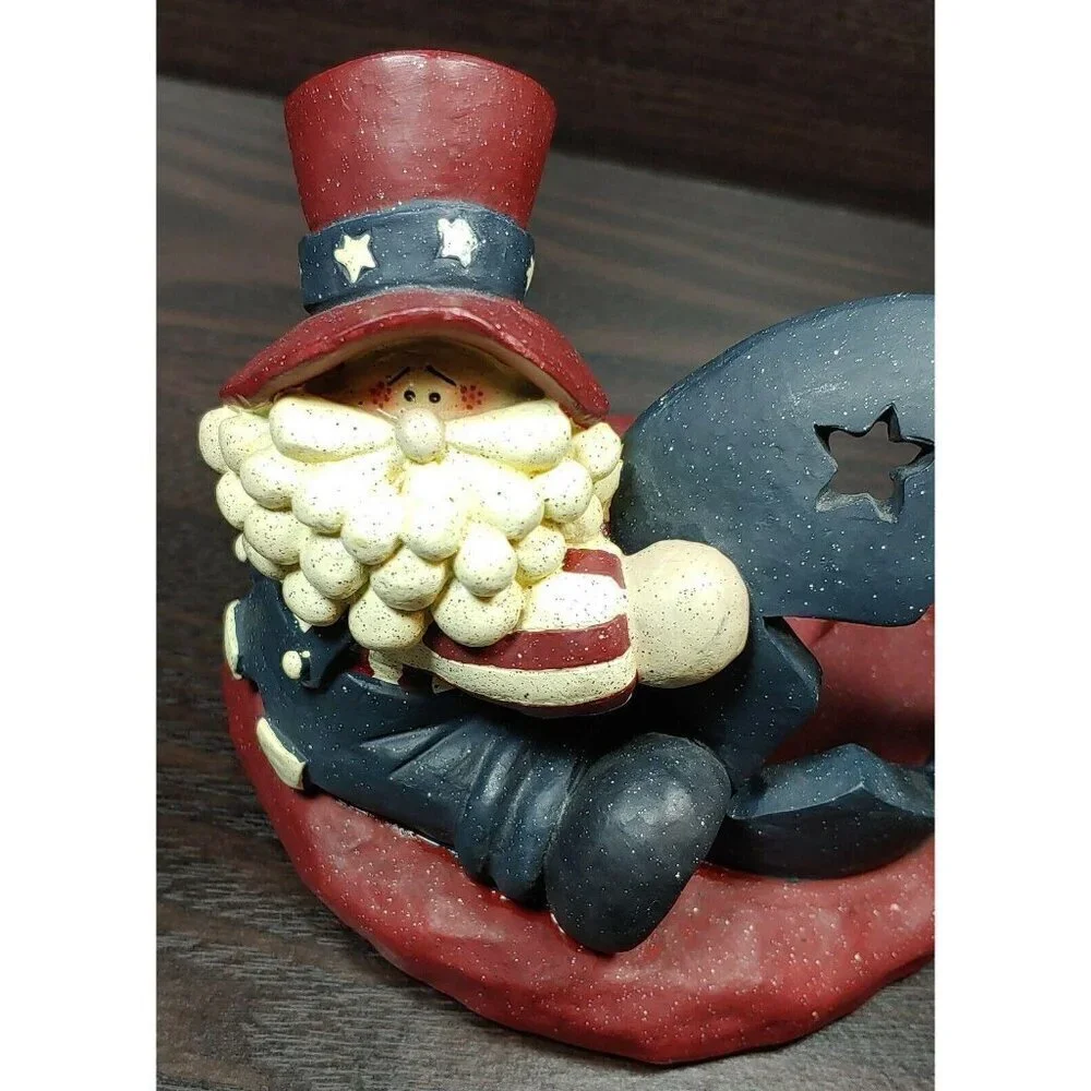 Patriotic Uncle Sam Santa Tealight Candle Holder With Star Cutouts Red Blue VRG